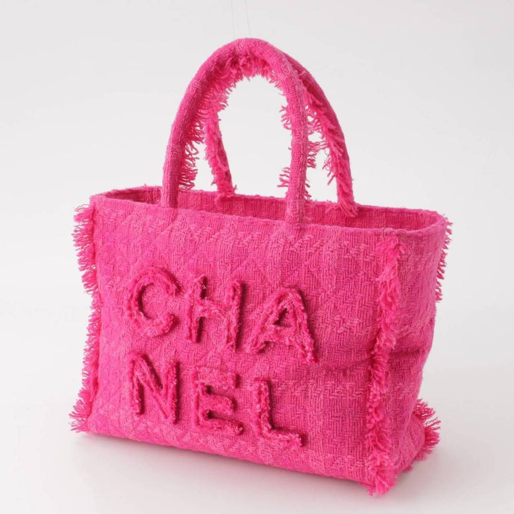 Chanel Bag Tweed AS0976 Zip Wool Shopping Pink Tote